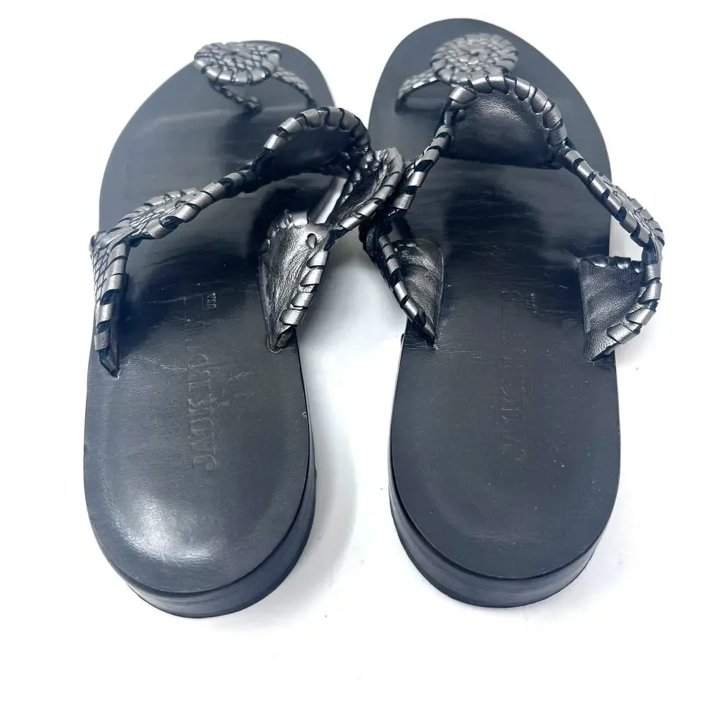 Jack Rogers Toe Ring Sandal Women's Size 9.5 Pewter Leather Slip On Flat - Picture 7 of 11